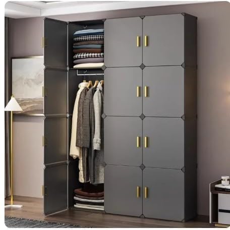 Image of Foldable Plastic Wardrobe for Clothes - Baby Cupboard for Clothes Storage, Wardrobe for Kids, Plastic Almirah, Collapsible Wardrobe for Kids Livingroom & Home (-Grey-HN3)