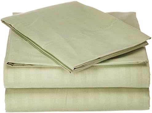 Crystal Trading 4-Piece Bed Sheet Set - Dobby Stripe - 100% Cotton Sateen - 300 Thread Count (Twin, Sage)