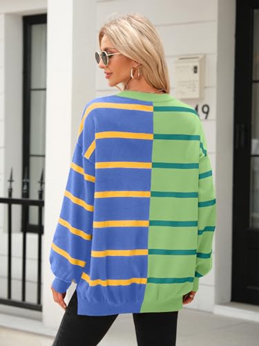 Fisoew Womens Striped Pullover Sweater Crew Neck Long Sleeve Knitted Color Block Casual Loose Lightweight Sweaters for Women4