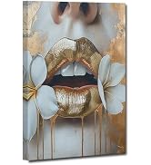 ZHIYYHAO Gold Lips Canvas Print for Wall Framed Roses Lip Canvas Print Painting Modern Home Decor...