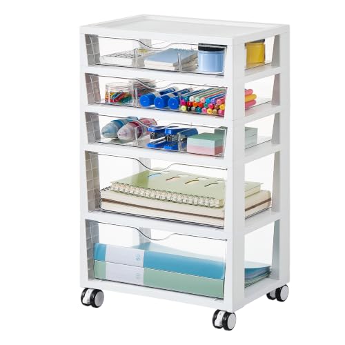 Image of Vtopmart Plastic Drawer Storage Rolling Cart with Wheels, 5-Tier Drawer Organizer for Art Crafts Supplies, Home Office Supplies, Toys, Under Desk Storage for Office, Craft Room, Bedroom, Classroom