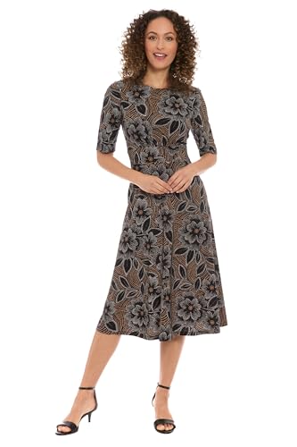London Times Women's Midi A-line Elbow Length Sleeves with Fitted Bodice and Flared Skirt-Versatile Formal Dresses