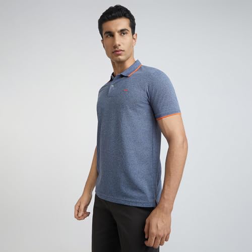Image of Park Avenue Men's Cotton Polyester Blend Solid Pattern Slim Fit Rib Collar Polo Neck Half Sleeve Casual T-Shirt