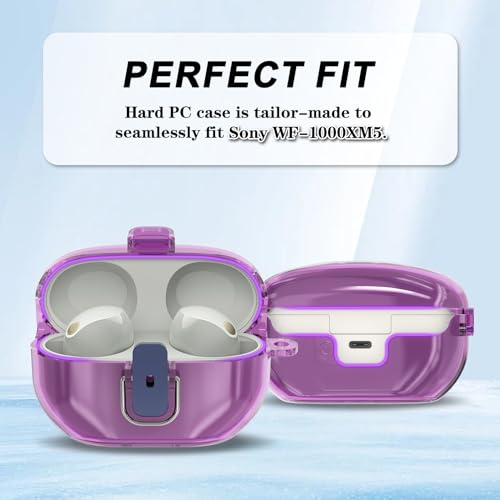 Image of for Sony WF-1000XM5 Case Cover, Clear Soft TPU Protective Earbuds Case, Only Compatible with Sony WF-1000XM5, Headphones Case with Carabiner & Lanyard Accessories(Clear Purple)