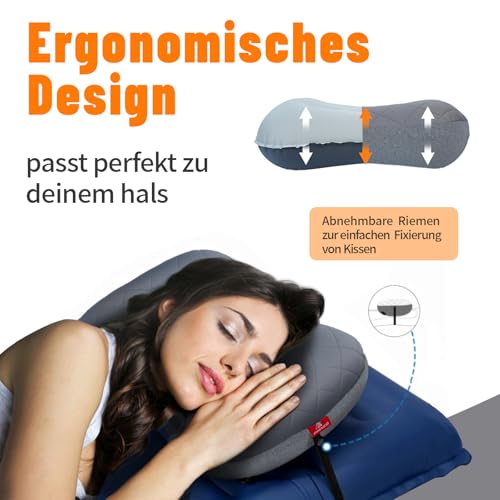 Coussin gonflable pour camping/voyage, avec taies d'oreiller amovibles et coussin d'air de camping ultra léger, coussin ergonomique, accessoire de camping idéal, coussin de nuque gonflable – Image 4