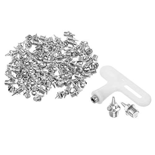 PATIKIL 1/4 Inch Steel Track Spikes, 100 Pack Sports Shoes Spikes Replacement Accessories with Spike Wrench for Long Jumping Running, Silver Tone
