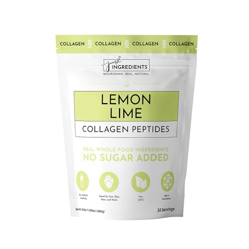 JUST INGREDIENTS Lemon Lime Collagen Peptides 30 Servings Supports Joint Skin Hair & Nail Health with Grass-Fed Hydrolyzed Collagen Types I & III Refreshing Lemon Lime Flavor