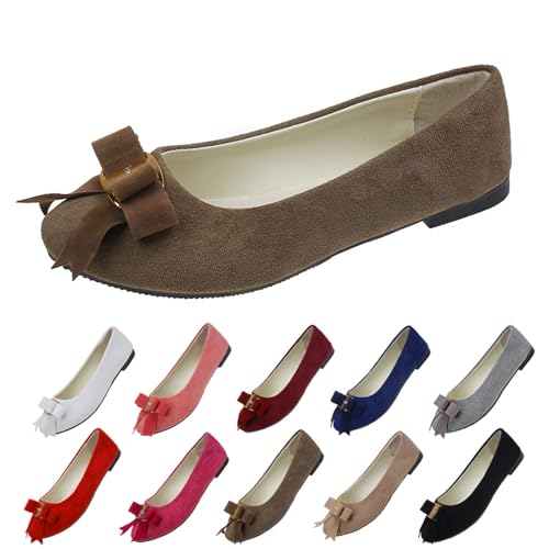 Size 7 Flats Shoes for Women 2025 Bowknot Pumps Work Smart Office Comfort Shoes Ladies Ballet Ballerina Pointed Toe Flats Shoes Womens Ballet Shoes Z0_Brown