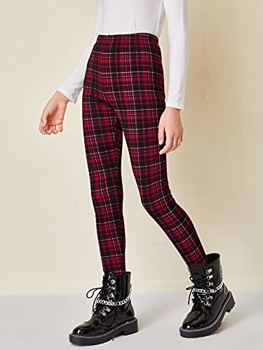 Floerns Girls Plaid Print Elastic Waist Leggings Casual Long Pants4