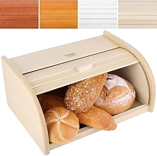 Creative Home Wooden Bread Bin Unpainted | 40 x 27,5 x 18,5 cm | Natural Beech Wood | Bread Box Container with Roll-Top Lid | Wooden Kitchen Storage box