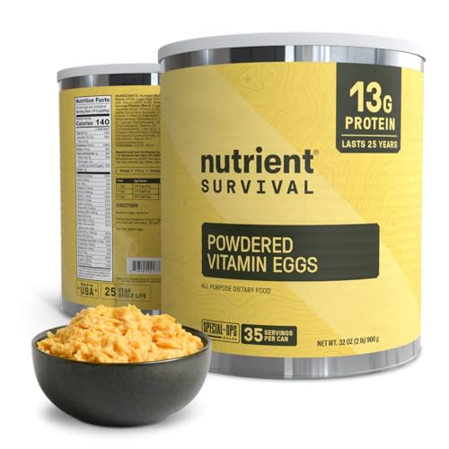 Nutrient Survival Whole Egg Powder 70 Cage Free Eggs | 13g Protein Gluten Free Soy Free Made in USA for Baking Camping Healthy Breakfast