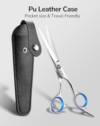 Image of Hair Cutting Scissors, ULG Professional Hair Scissors 6.5 inch Right-Hand Razor Edge Barber Shears with Leather Case Salon Hair Cutting Shears Made of Japanese Stainless Steel, Hand Sharpened Blue