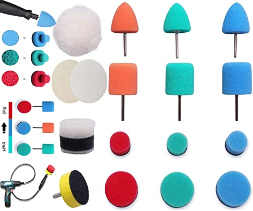 Image of DIY Crafts 18x Mini Buffing Polish Detail Polisher Pads On Rotary Tools,Cordless Drill, Polisher Tool for Tight Area Detailing Polishing Waxing Sealing Glaze (with 1 Felt 1 Fur Pad, 2 inch inch)