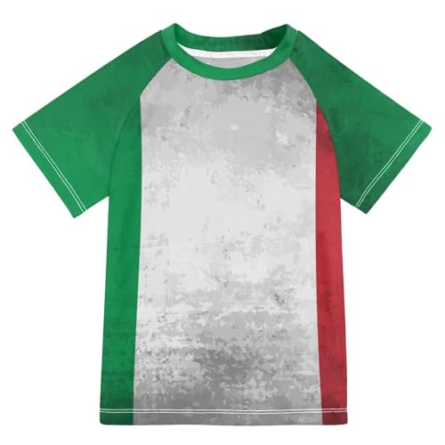 Aflyko Patriot Boys' Swim Shirt Italy Flag Grunge Rash Guard Beachwear Sun Protection Fishing Hiking Camping Surfing Swimming Toddler Infant Summer Daily T-Shirt, 4T Multicoloured