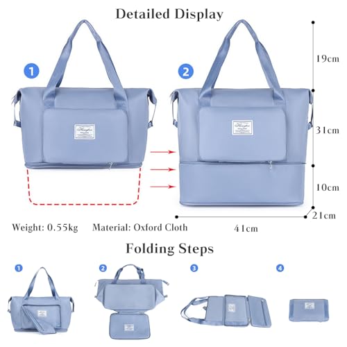 PORRASSO Travel Duffle Bag Women Sport Bag Expandable Holdall Large Carry on Bag Shoulder Bag for Vacation Sports Weekend Black3