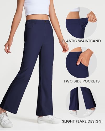 Image of Girls Uniform Pants Kids High Stretchy Flare Dress Pants | Elastic Waist,Pull-On Pants
