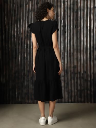 Image of High Star Women Cotton Solid Regular fit V-Neck Sleeveless Dresses