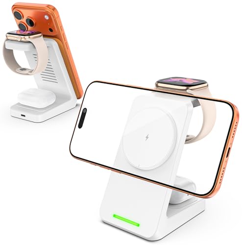 ワイヤレス充電器 3in1 Magsafe充電器 同時に3つのデバイス充電 Qi認証15W磁気ワイヤレス充電ドック マルチ充電スタンド マグセーフ充·電器 マグネット式 iPhone 17/16/15/14/Apple Watch/Airpodsに対応