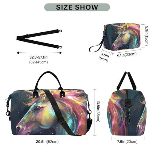 Large Travel Duffel Bag, Colorful Horse Head Sports Tote Gym Bag, Shoulder Weekender Overnight Bag for Women Men, Carry On Luggage with Toiletry Bags3