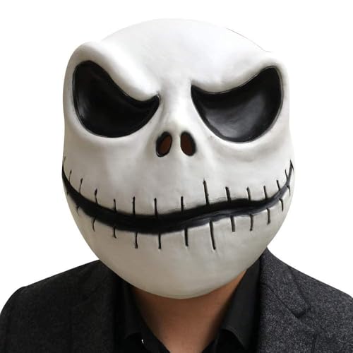 Bulex Jack Mask Halloween Skellington Cosplay Costume Masquerade Accessories Christmas Party Props Full Head Latex (B)