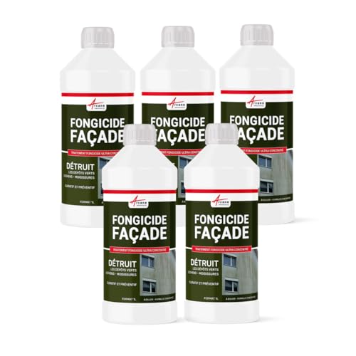 Anti-mousse, fongicide concentré anti dépôt vert, pour murs, façade, élimine aussi algues et lichens, 5 L (5 x 1L) - ARCANE INDUSTRIES