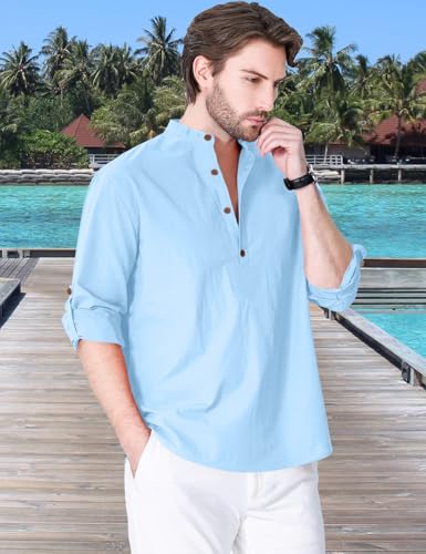 Image of Zombom Cotton Polyester Blend Solid Casual Regular Fit Mandarin /Chinese Collor Short Kurta Shirt for Men
