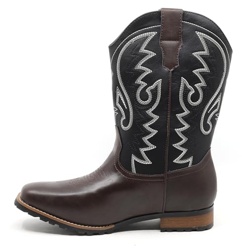 Image of Metrocharm Men's Cowboy Western Embroidered Square Toe Boots WESTERN-03
