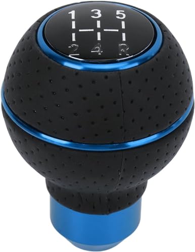 Image of AutoBizarre 5 Speed Aluminum Base Metal Ring Leather Covered Gear Knob Gear Shifter Handle Knob for All Manual Transmission Cars (Blue)