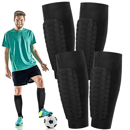 Newofview 2 Paar Shindefender Shin Guards, Sport Shin Protector Schwarz Fußball Schienbeinschoner Shin Pads Cover für Männer, Frauen und Jugendliche(M)