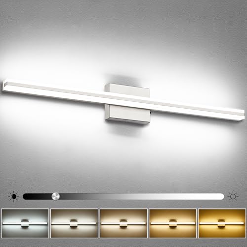 Image of SOLFART Vanity Lights for Bathroom Brush Nickel Modern 32 Inches Bathroom Light Fixtures 5CCT LED Wall Lights