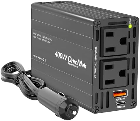 400W Car Power Inverter - Dual DC 12V to 110V AC Car Plug Adapter Outlets, Fast Charging USB C 65W & 24W Port, Power Inverters for Vehicles, Laptop Car Charger, Road Trips
