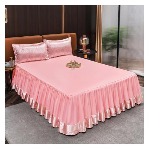 FOVAOK Nordic - Faldón de cama de satén de lujo para cama doble, individual y queen, colcha, jacquard, protector de colchón rosa (sin funda de almohada) (13,200 x 220 cm, 1 unidad)
