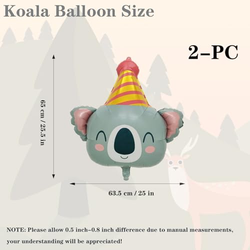 Image of Koala Balloons Happy Birthday Balloons Koala Foil Balloons 2pcs | Jungle Themed Balloons Birthday Party Supplies Baby Shower Party Decoration Animal Theme Party Decor