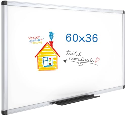 VIZ-PRO Dry Erase Board/Magnetic Whiteboard, 60 x 36 Inches, Large Wall Mounted Board for School Office and Home 5' x 3'