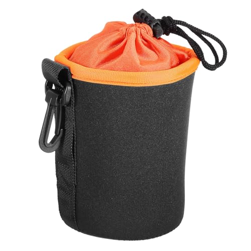 Bolsa para lente de câmera, 8,9 cm IDx5,12.7 cm H bolsa de lente com cordão com neoprene protetor espesso, estojo de lente para lente de câmera DSLR, copos de café de água, preto laranja