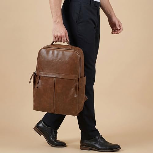 Image of VISMIINTREND Leather Laptop Backpack Bag for Men & Women | Casual, Office, College, Travel, Airport, Weekender Bag | Fits upto 15.6 Inch Laptop, Macbook | Durable | Birthday, Rakhi Gifts
