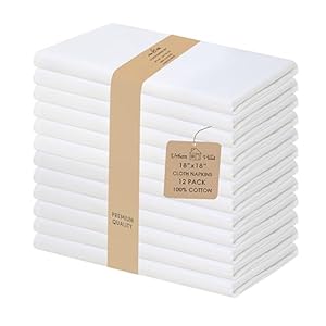 Urban Villa Cloth Napkins White Dinner Napkins Set of 12 (18X18 Inches) 100% Cotton Absorbent Washable Durable Reusable Ideal for Hotel Collection Farmhouse Party Thanksgiving Fall Dinner Napkins