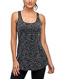 Cestyle Black Tank Tops for Women, Ladies Sleeveless Scoop Neck Flowy Curved Hem Padded Sports Bra C