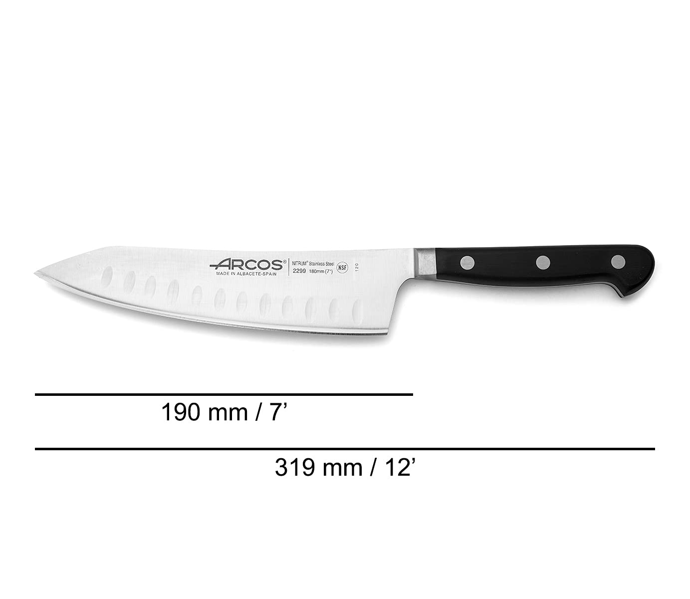 Arcos Seria Opera 3-częściowy zestaw noży kuchennych (nóż do szlifowania + nóż szefa kuchni + nóż Santoku) - stal nierdzewna kuta NITRUM - uchwyt POM - kolor czarny