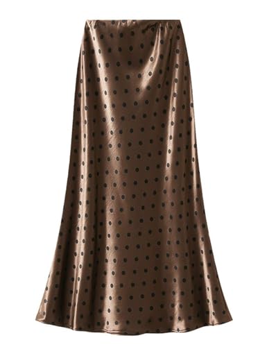 Womens Polka Dot Skirt High Waist Flowy Satin Elastic Waisted Skirts