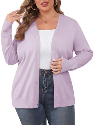 Image of TIANZHU Plus Size Cardigan for Women Button Open Front Long Sleeve V Neck Comfy Lightweight Sweaters XL-4XL