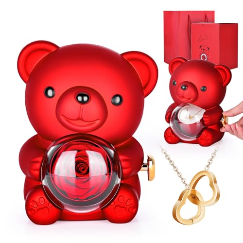 UEsvathr Oso Rosa Inmortal,Caja Giratoria con Rosas Preservadas y Collar,Regalo Mujer,Regalo para San Valentín,Día de la Madre, Boda, Cumpleaños UEsvathr Oso Rosa Inmortal,Caja Giratoria con Rosas Preservadas y Collar,Regalo Mujer,Regalo para San Valentín,Día de la Madre, Boda, Cumpleaños