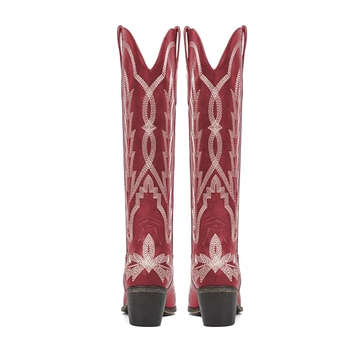 Image of olomisa Over the Knee Cowboy Boots for Women Embroidery Cowgirl Boots Chunky Heel Side Zipper Boots Thigh High Western Boots