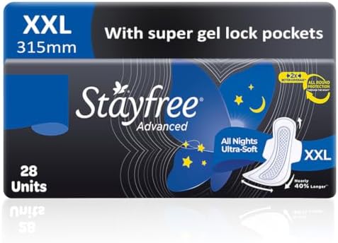 Stayfree Advanced XXL All Night Sanitary Pads For Women | 28 Pads | Soft Cover | 2x Coverage for All Round Protection | Helps Prevent Rashes & Skin Irritation