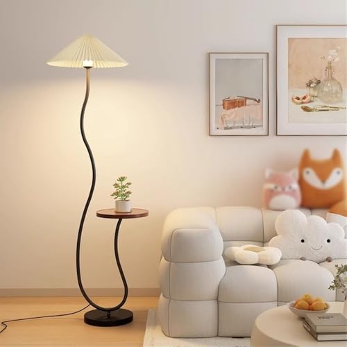 Lampadaire arqué haut de gamme en marbre noir et abat-jour plissé design vintage