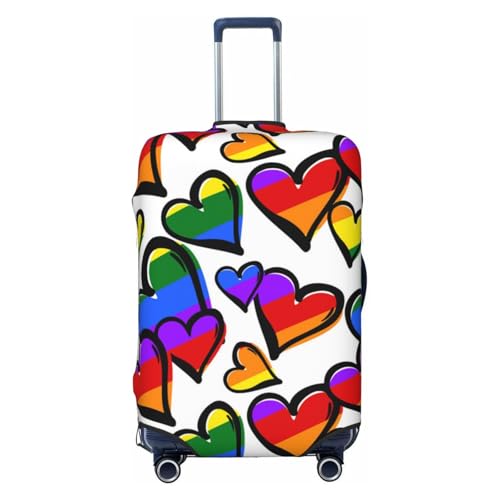 Rainbow Colored Gay Pride Hearts Print Luggage Suitcase Covers Elastic Washable Luggage Protector Luggage Covers For Suitcase