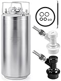 MRbrew New 5 Gallon Ball Lock Keg, Stainless Steel Corny Keg with Two Ball Lock Keg Fittings & Gasket Set, Double Ball Lock Post Beer Keg For Draft, Homebrew, Craft Beer, Cold Brew Keg for Party