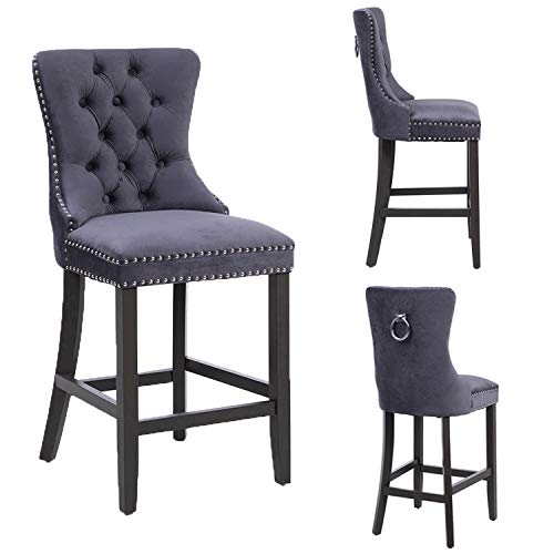PS Global Adrianna, tabourets de Bar Confortables et élégants en Tissu chromé avec Rembourrage en Velours Chaises Velvet De Haute Qualité (Gris foncé) Cover