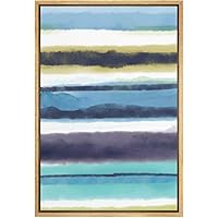 SIGNWIN Framed Canvas Wall Art Blue, Navy, White, Yellow Stripes Lines Color Block Pattern Geometric Shapes Watercolor Minimalism Modern Colorful for Living Room, Bedroom, Office - 16