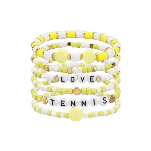 Image of Football Baseball Soccer Beaded Bracelets for Women Stackable Game Day Sports Theme Bracelet